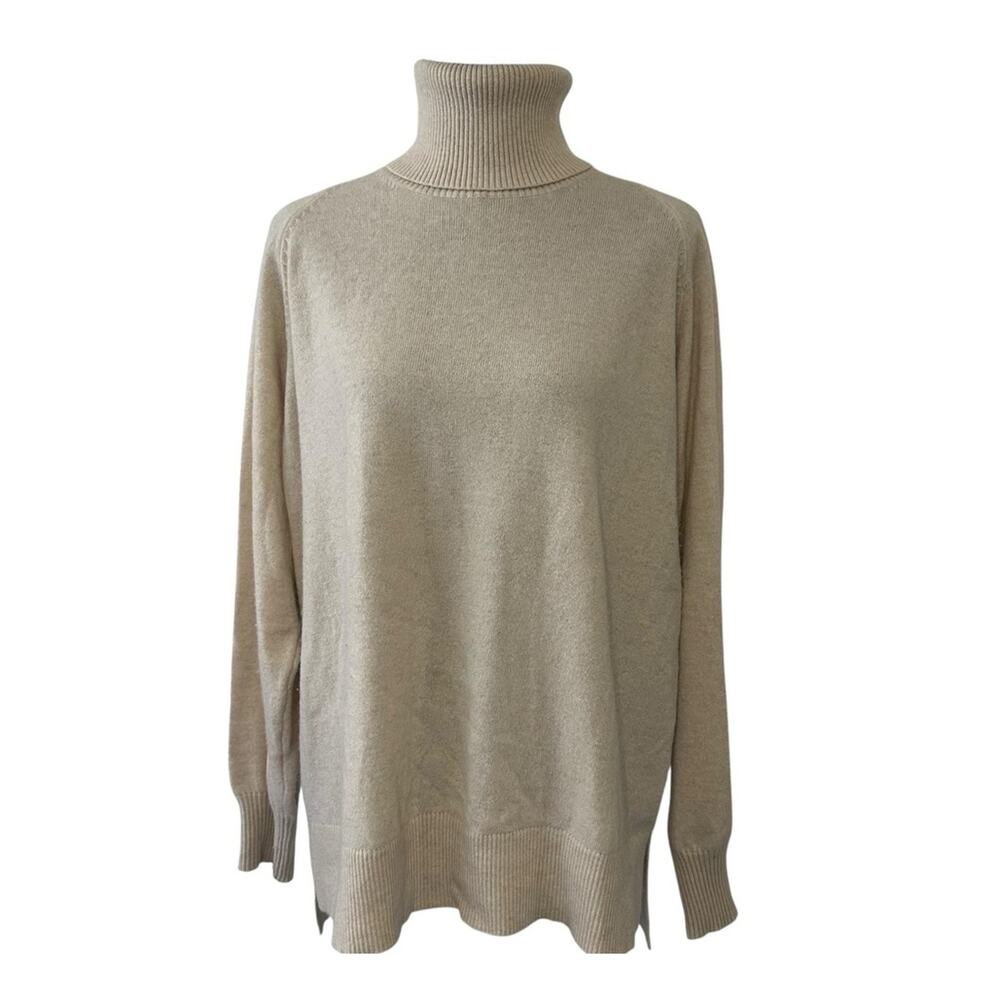 Rosetta Getty Ecru Mélange Cashmere Turtleneck Sweater XS Oversized Ribbed Trim
